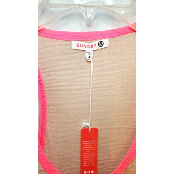 Sundry Beachy Boho Euro-Summer  Gauze Racerback Tank pink & tan Size L (3)- - Picture 2 of 3